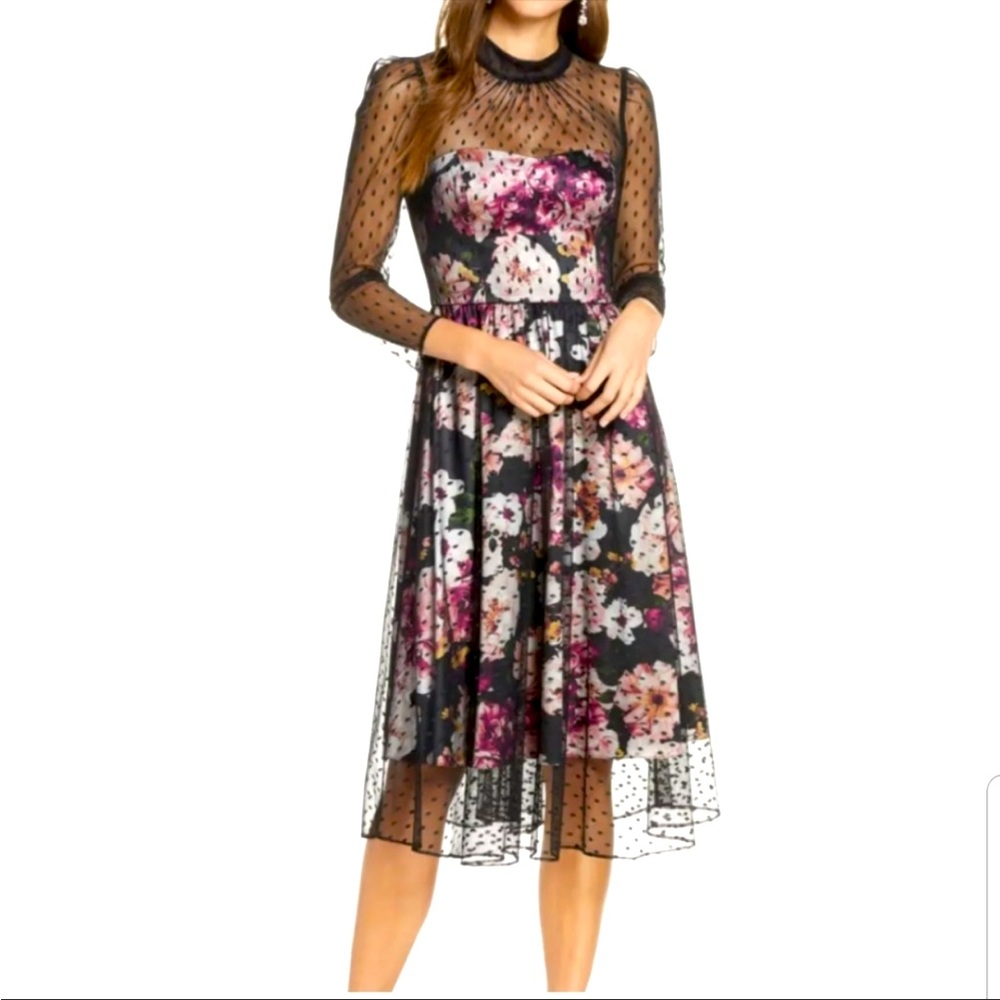 Eliza J Floral Polka Dot Mesh Overlay Dress, size 10 - Picture 3 of 16
